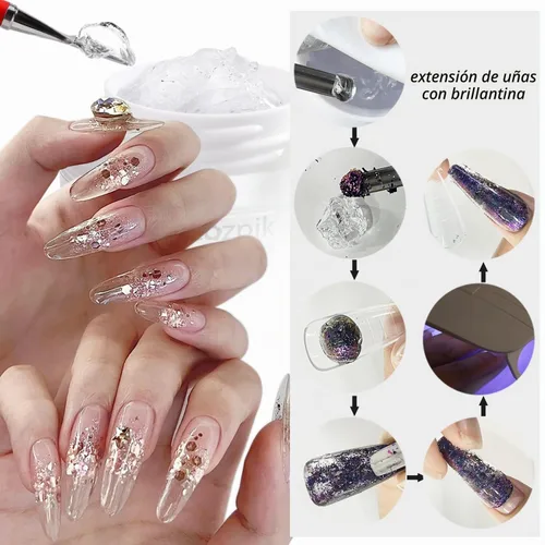 Vista 6 de Fcozpjk Gel constructor sólido de 30g para uñas y gel de esmalte de 15g, gel duro transparente no pegajoso para uñas con lápiz de tallado de Gel