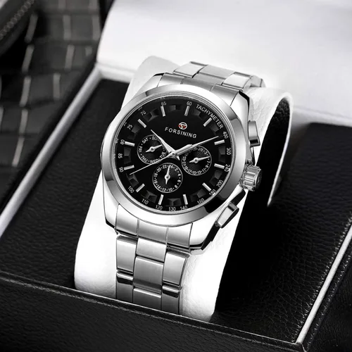 Vista 6 de FORSINING - Reloj analógico de cuarzo para hombre, resistente al agua, con correa de acero inoxidable