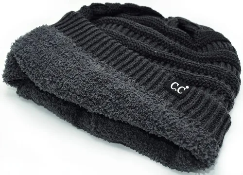 Vista 50 de C.C Winter Oversized Beanie Hat with Fuzzy Lining – Thick Knit Thermal Beanie for Cold Weather, Soft Warm Fleece Lined Cap