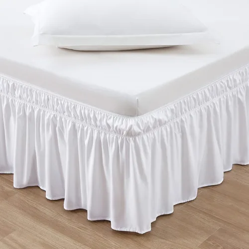 Vista 25 de MEILA - Faldón de cama envolvente con tres lados de tela y elástico, con volantes de 14 pulgadas, caída a medida, fácil de instalar, resistente a