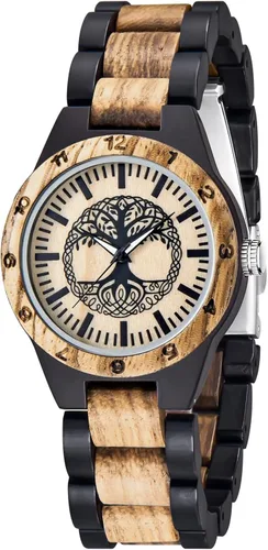 Vista 7 de Dentily Relojes de madera natural para mujer, reloj de cuarzo hecho a mano, reloj de pulsera único deportivo para mujer