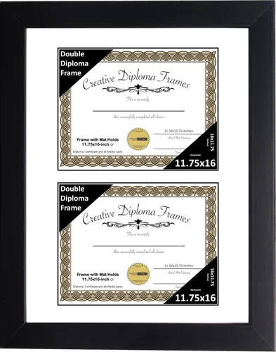 Vista 50 de Creative Picture Frames Marco de diploma doble clásico negro de 6 x 8 pulgadas con vidrio negro y colgador de pared instalado