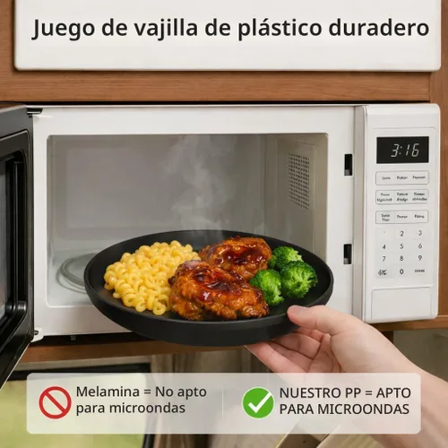Vista 3 de Juego de vajilla para camping de RV de 40 piezas (servicio para 8), juego de platos y cuencos aptos para microondas con cubiertos, platos