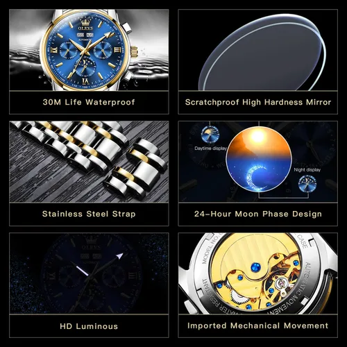 Vista 3 de Relojes automáticos para hombres, regalos de cumpleaños para él, papá, marido, novio, reloj para hombre