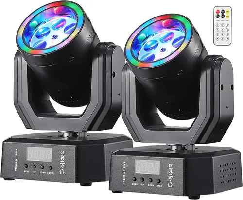 Vista 8 de Mini luz de cabeza móvil, 30 W, luces LED compactas para escenario, haz de cabeza móvil con efectos de halo, control remoto/DMX512/control de sonido