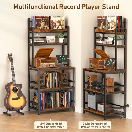 Vista 5 de Soporte para tocadiscos con almacenamiento de vinilo, soporte giratorio de 5 niveles con capacidad para más de 500 álbumes, mesa grande