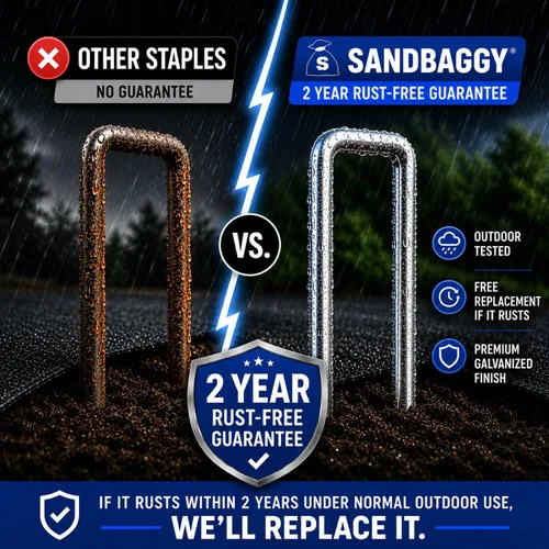 Vista 3 de Sandbaggy 100 grapas de paisaje de 6 pulgadas libres de óxido (acero calibre 11) - Pin de estacas de jardín galvanizado SOD ~ Confiado por