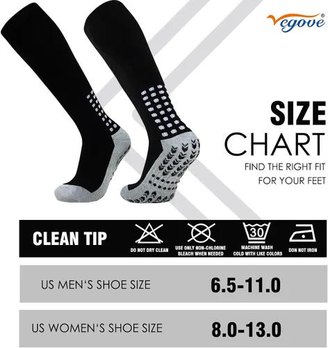Vista 3 de Vegove Calcetines de fútbol acolchados para hombre con agarre antideslizantes calcetines deportivos hasta la rodilla base de compresión de fútbol