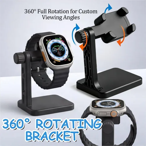 Vista 4 de Soporte de cargador ajustable para reloj inteligente, soporte de carga universal para reloj de escritorio con ranura de almacenamiento para cable