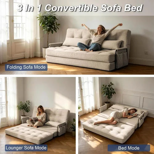 Vista 5 de Kullavik Sofá cama futón,Sofá cama convertible,Sofás deshuesados plegables Beige