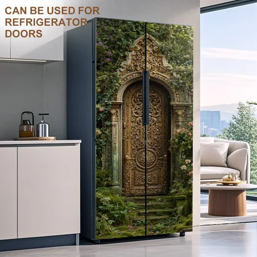 Vista 6 de Enchanted Secret - Mural para puerta de jardín, despegar y pegar, cubiertas decorativas de puerta de arco floral talladas vintage, adhesivo