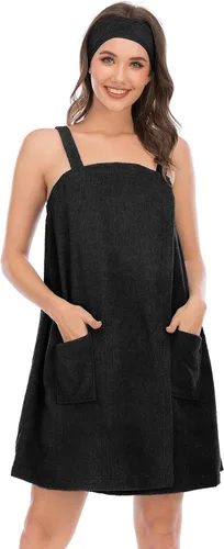 Vista 46 de Veseacky Toalla de baño para mujer con bolsillo, bata de spa ajustable y diadema facial