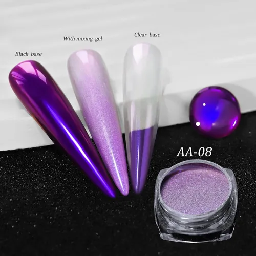 Vista 6 de Polvo de uñas holográfico cromado brillante con diamantes, polvo metálico con purpurina reflectante efecto galaxia mágica para arte de uñas