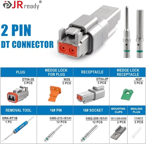 Vista 2 de JRready Kit de conectores Deutsch de 2 pines con contactos sólidos de tamaño 16 (14-20AWG), conector impermeable Deutsch de 2 pines de la serie