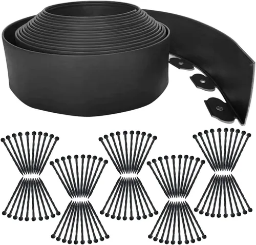 Vista 14 de Bordes de jardín de 1.5 pulgadas x 98 pies, bordes de paisaje negro con 150 estacas de plástico, valla flexible de bricolaje para paisajismo, cama