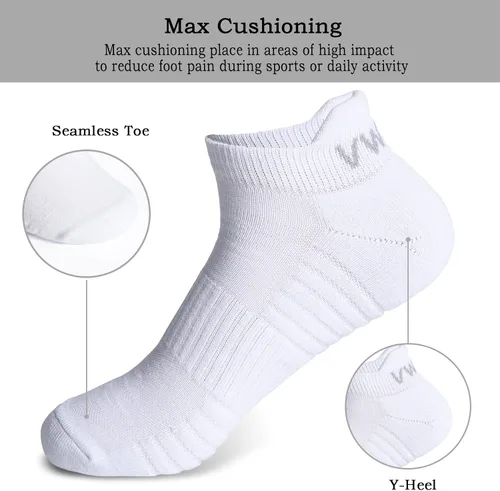 Vista 2 de VWELL Calcetines deportivos para correr para hombres y mujeres calcetines acolchados de tobillo deportivos calcetines de corte bajo absorben