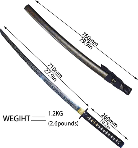Vista 2 de Kamaiwo -1045/1060 hechas a mano forjadas a mano, auténticas, las espadas samuráis katana japonesas son un regalo único para hombres. El acero