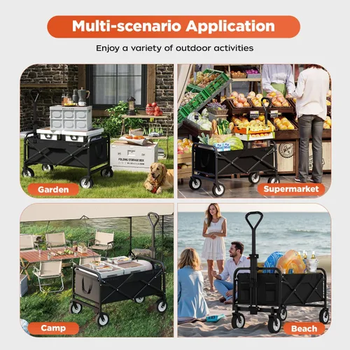 Vista 3 de PayLessHere Carrito plegable con ruedas Negro Carrito plegable resistente con capacidad de 330 libras con ruedas todo terreno y mango