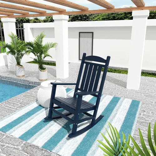 Vista 51 de WO Home Furniture Silla Mecedora de Patio Moderna para Exteriores HDPE Resistente a UV y Clima (Negro)
