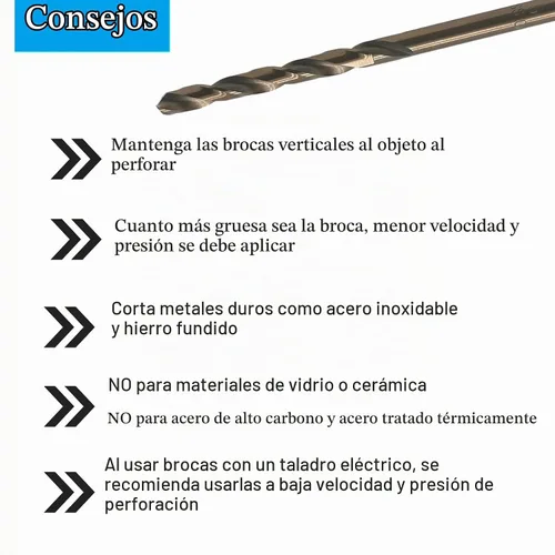 Vista 4 de 10 brocas de cobalto M35 de 0.039 in para metal, acero inoxidable, acero, totalmente conectado a tierra 5% cobalto