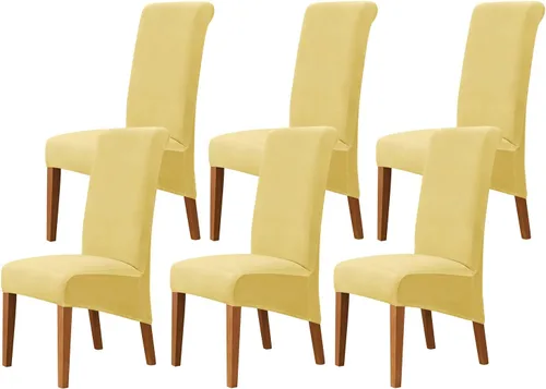 Vista 23 de Juego de 2 fundas de terciopelo para sillas de comedor, color beige, fundas elásticas para sillas de comedor y cocina, reutilizables, protector