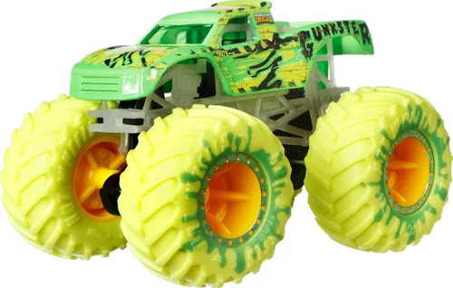 Vista 5 de Hot Wheels Toy Monster Trucks - Paquete de 10 vehículos a escala 1:64 que brillan en la oscuridad, juego de 5 camiones y 5 autos, vehículos de juego