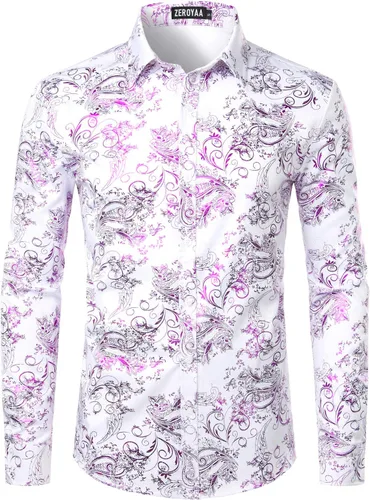 Vista 8 de ZEROYAA Men's Luxury Paisley Floral Printed Button Down Shirt Zhcl36-negro oro