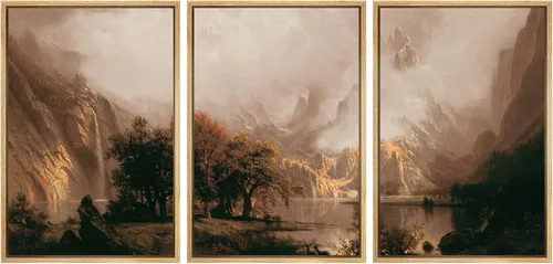 Vista 64 de SIGNWIN Lienzo enmarcado para pared, juego de arte de acuarela pastel, paisaje marrón, naturaleza, naturaleza salvaje, ilustraciones modernas, arte