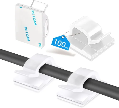 Vista 9 de Abnii 100 clips adhesivos para cables, organizador de cables de cable, negro, pequeño