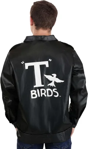 Vista 5 de Chaqueta negra Grease T-Birds para hombre con logotipo Chaqueta de disfraz de Danny Zuko Thunderbirds para adultos para Halloween y fiestas