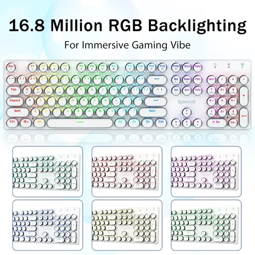 Vista 4 de Redragon K710 - Teclado mecánico inalámbrico para juegos, Bluetooth2.4Ghzcableado, retroiluminación LED RGB, interruptor azul, clic, recargable
