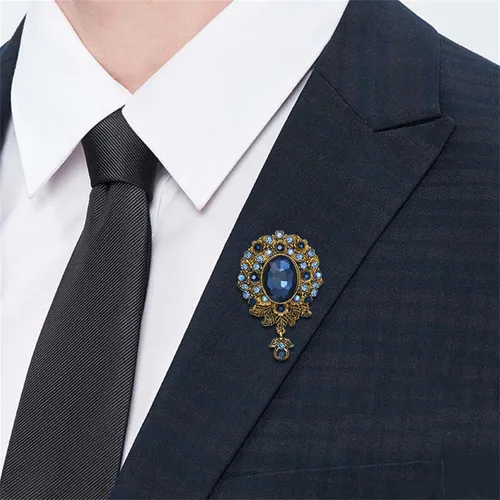 Vista 2 de Broche de cristal austriaco vintage para mujeres y hombres, broche de flor de diamante de lágrima antigua, broches de estilo victoriano, elegante