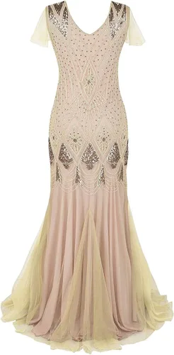 Vista 3 de Vestido largo de Gatsby Flapper con lentejuelas vintage de los años 20 para mujer, vestido formal de boda, noche, vestido de cóctel para fiesta
