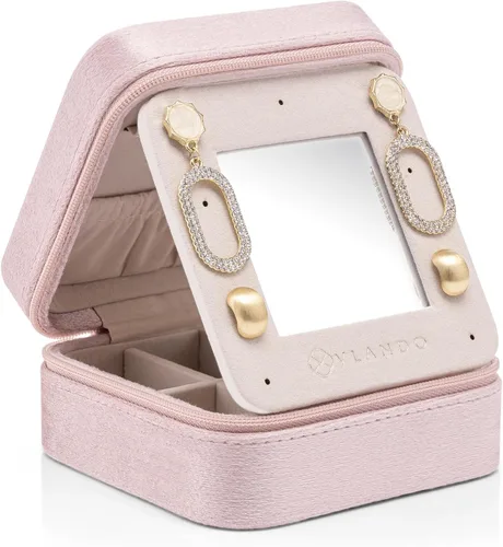 Vista 6 de Vlando - Joyero pequeño para viajes, estuche organizador de exhibición para guardar anillos, aretes y collares, terciopelo suave seleccionado, letra