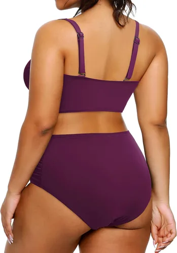 Vista 2 de Tempt Me Women Plus Size High Waisted Bikini Drawstring Two Piece Swimsuit Underwire Bathing Suit