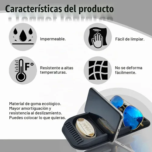 Vista 4 de Soporte para teléfono celular para tablero de automóvil, almohadilla antideslizante de doble ranura con bandeja de silicona para placa de número