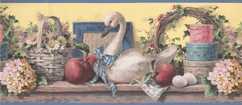 Vista 2 de Cestas de flores vintage con diseño retro de frutas de cisne, diseño retro, rollo de 15 x 10.25 pulgadas