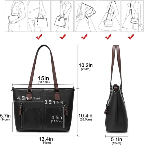 Vista 5 de LOVEVOOK Carteras Bolso Tote para Mujer, Bolsos Grandes de Hombro, Bolsas de Trabajo de Cuero con Múltiples Bolsillos, Bolso Satchel Hobo