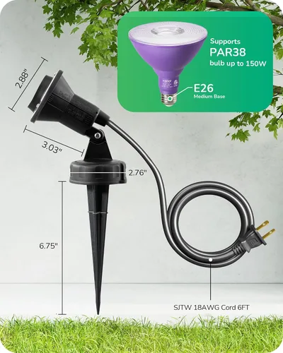 Vista 5 de EDISHINE Focos de 120 V para exteriores, luces LED de inundación enchufables, enchufe de luces de paisaje impermeables, cable de 6 pies, base E26