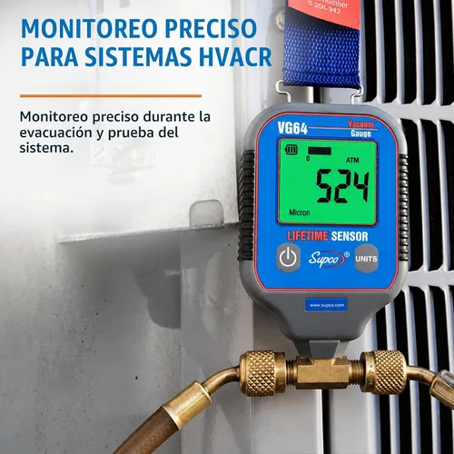 Vista 3 de Supco VG64 calibre de vacío con pantalla digital, rango de 0 a 12 000 micrones, precisión de 10%, conexión para adaptador de campana macho de 0.25
