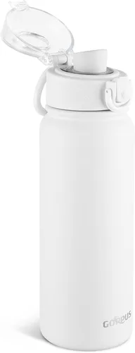 Vista 17 de GOPPUS Botella de agua de acero inoxidable aislada de 20 oz sin BPA, excelente para viajes, con tapa para beber - A prueba de fugas y sudor con tapa