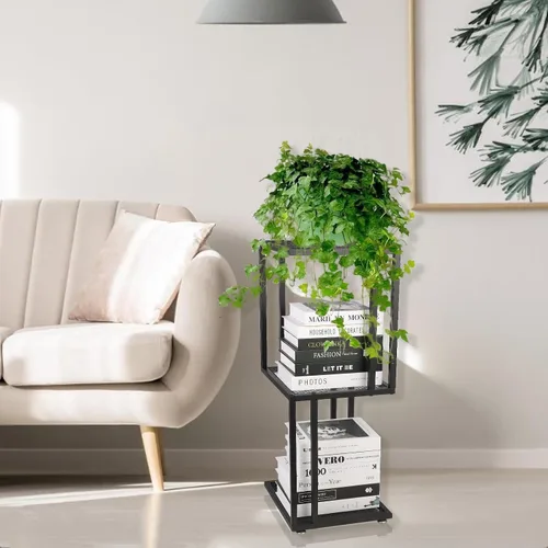 Vista 2 de Soporte para plantas de interior de 29 pulgadas, esquina de 3 niveles con estante de malla de metal resistente, moderno soporte decorativo