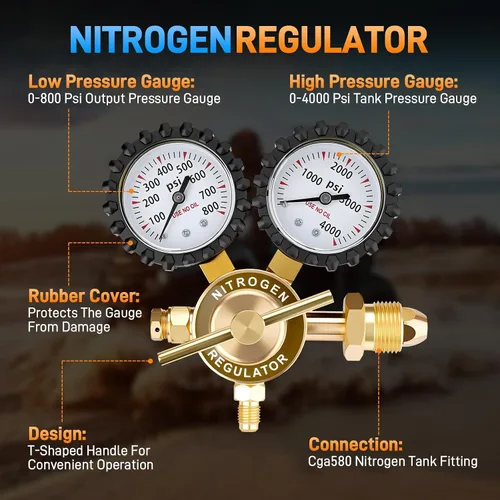 Vista 3 de Kit regulador de nitrógeno, herramienta de llenado de choque de nitrógeno de 4000PSI con portabrocas y medidor Schrader sin pérdidas