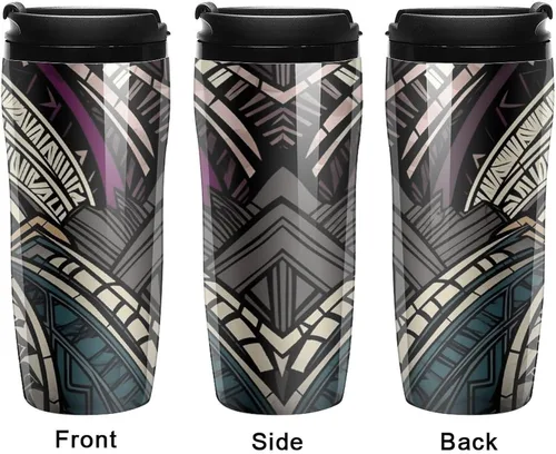 Vista 4 de Art Deco Geometric Pattern Coffee Cup Hot Coffee Travel Mug Reusable Iced Coffee Cups Double Heat Insulation Coffee Mug with Leak-Proof Lid Stylish