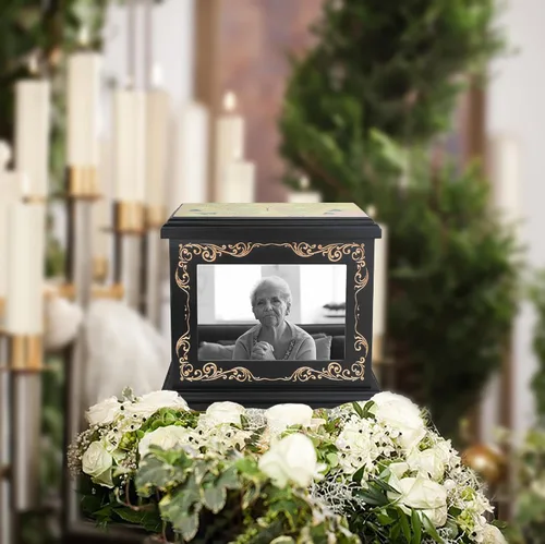 Vista 5 de Urnas de cremación para cenizas humanas de adultos, masculinas o femeninas, urnas conmemorativas funerarias para cenizas con marco para fotos, caja