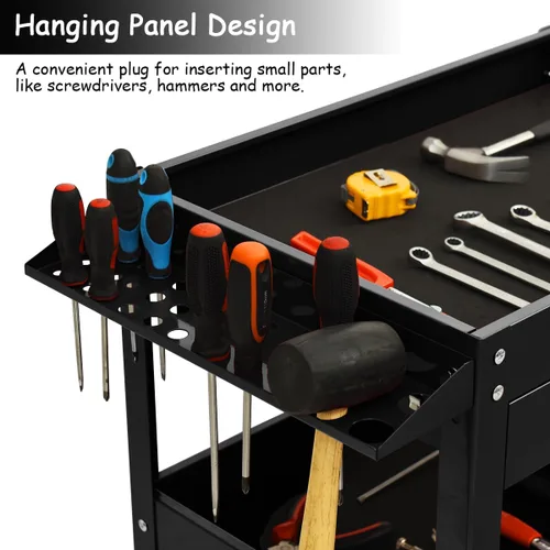 Vista 2 de IRONMAX Cofre de herramientas de 3 niveles, carrito de servicio industrial resistente con cajón y ruedas, organizador de caja de herramientas Negro