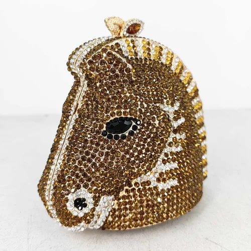 Vista 3 de Bolso de mano de cristal para mujer con forma de cabeza de caballo 3D brillante, S