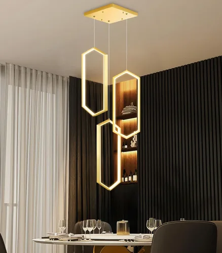 Vista 6 de Lámpara colgante regulable de 3 anillos para ajustar mini lámpara LED de techo para cocina, isla, comedor, sala de estar, dormitorio, dorado