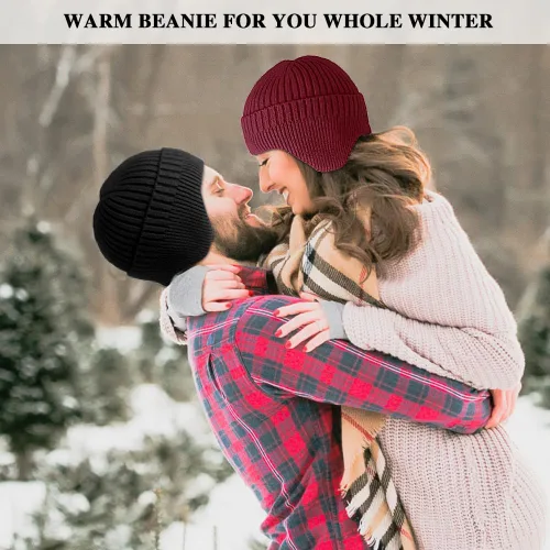 Vista 6 de 2 gorros de invierno con orejeras para hombres y mujeres, gorro grueso de punto cálido
