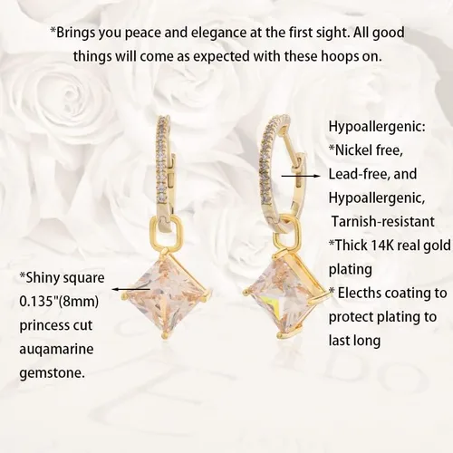 Vista 5 de Aretes colgantes chapados en oro amarillo de 14 quilates, aretes de madreperla para mujeres y niñas, aretes colgantes de ópalo de moda con postes